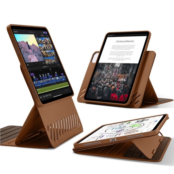 detachable 12.9 iPad Pro case brown angle 360 case cover pleather - Picture 1 of 9